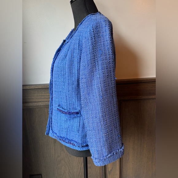 Katherine New York Elegant Blue Tweed beaded Blazer Large EUC - Picture 4 of 9